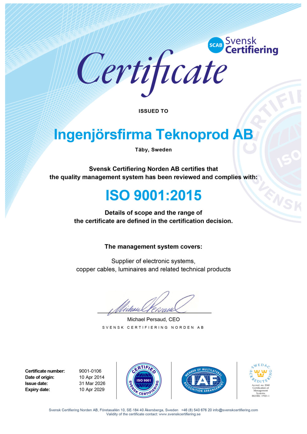 Certificate ISO 9001